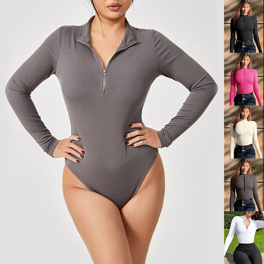 Sleek Slimming Jumpsuit – Long Sleeve Zipper Romper for Confident Women